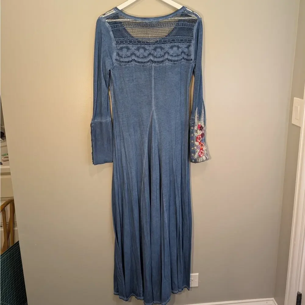 Soft Surroundings Ava Maxi Dress Saxony Blue Boho Lagenlook Coastal - XSize S - Picture 2 of 8